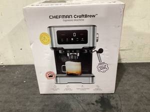 lot 675 image: Chefman CraftBrew 15-Bar Espresso Machine w Steam Wand and Touch Controls  Stainless Steel
