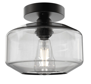 lot 450 image: Better Homes & Gardens 12 Architectural Semi Flush Ceiling Light, Black Finish Clear Glass Shade