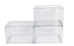 lot 664 image: Mainstays 3 Pack Stackable Clear Glossy Plastic Drop Front Shoe Boxes