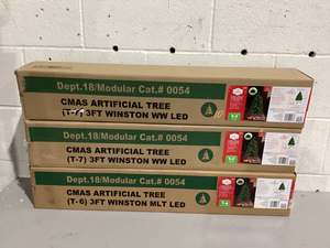 lot 542 image: LOT OF 3 Holiday Time 3 Pre-Lit Winston Pine Artificial Christmas Tree, Clear Incandescent Lights