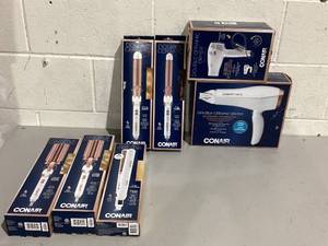 lot 574 image: LOT OF 7 Conair Double Ceramic 3 Barrel Curling Iron White Rose Gold