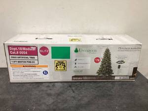 lot 654 image: Evergreen Classics 7.5 Pre-Lit Benton Pine Artificial Christmas Tree, Color-Changing LED Lights