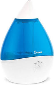lot 15 image: Crane Filter-Free Ultrasonic Cool Mist Humidifier 0.5 Gallon, Blue and White