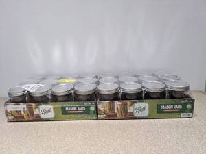 lot 18 image: 2 NEW PACKS OF BALL 12 PINT MASON JARS WITH LID ( 24 TOTAL WIDE MOUTH)