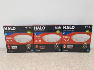 lot 52 image: 3 NEW HALO SURFACE- BLD SELECTABLE 4 SURFACE DOWNLIGHTS