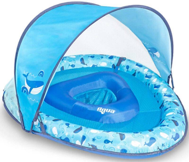 lot 429 image: NEW Aqua Leisure Adjustable Seat Baby Pool Float w Retractable Canopy, Whales