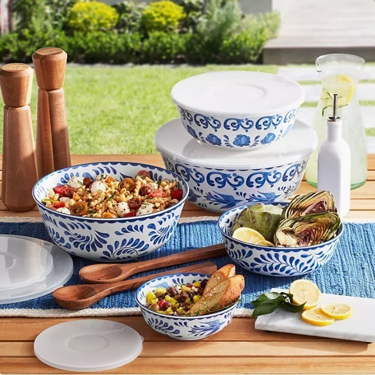 lot 403 image: NEW Members Mark 10-Piece Bamboo Melamine Mixing Bowl Set - Santorini