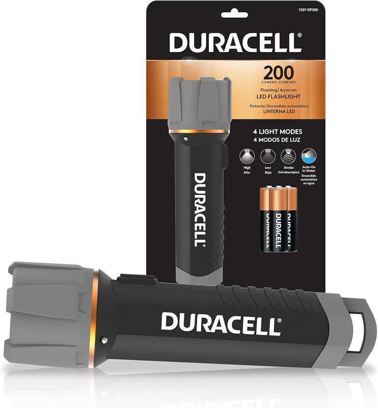 lot 253 image: NEW Duracell 200 Lumen Floating LED Flashlight for Camping, Fishing, & Emergency Use - Water Resistant Design with 4 Modes and 3-AA Batteries Included