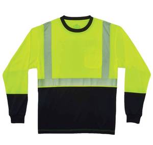 lot 711 image: NEW Ergodyne GloWear 8281BK Hi-Vis Performance Long Sleeve T-Shirt - Type R, Class 2, Black Bottom - 8XL LIME
