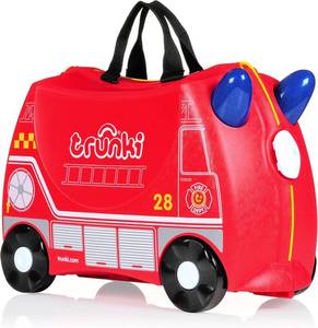 lot 274 image: Trunki Ride-On Kids Suitcase  Tow-Along Toddler Luggage  Carry-On Cute Bag with Wheels Frank Fire Truck Red