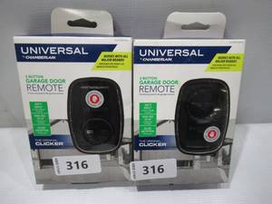 lot 316 image: Pair of Universal by Chamberlain 2 Button Garage Door Remotes - Black
