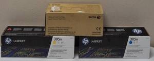 lot 21 image: (2) HP Laser Jet Print Cartridges  Yellow & Cyan  (1) Xerox Metered Toner Cartridge
