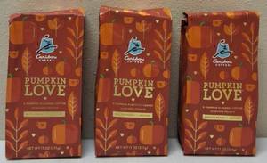 lot 30 image: (3) Caribou Coffee  Pumpkin Love - A Pumpkin Flavored Coffee - Medium Roast  Ground - 11 oz Bags