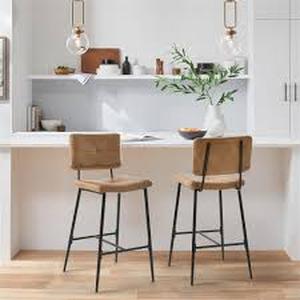 lot 13 image: StyleWell 29 in. Blackburn Mid-Century Modern Cognac Faux Leather Bar Stool with Black Metal Frame (Set of 2)  Customer Returns See Pictures