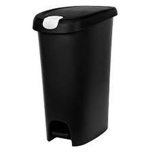 lot 28 image: Hefty 12.3gal Slim Step Trash Can with Locking Lid Black