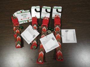 lot 146 image: Set of 4 Holiday Pet Collars-Chevron Styled with Christmas Tree Charm & Bell-2 Medium 2 Small