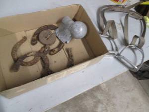 lot 99 image: Stirrups, horseshoes and roof endca...