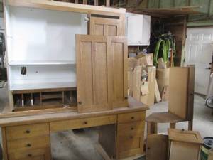lot 110 image: Solid oak custom installed desk and...