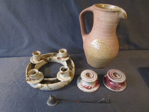 Pottery Pitcher, Candle Holders