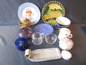 Plates, Pottery Butter Tray, Dresser Boxes