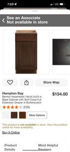 lot 6 image: Hampton Bay Benton Assembled 18x34.5x24 in. Base Cabinet with Soft Close Full Extension Drawer in Butterscotch