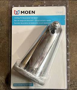 lot 19 image: MOEN Decorative Metal Diverter Tub Spout in Chrome ($39.98 retail, great for eBay SELLERS)