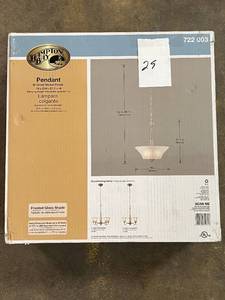 lot 25 image: Commercial Electric Creekford 3-Light Brushed Nickel Pendant with Frosted Glass Shade ($69.97 retail value)