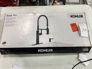 lot 30 image: KOHLER (SKU K-R10651-SD-BL) Sous Pro-Style Single Handle Pull Down Sprayer Kitchen Faucet in Matte Black (For Parts Only) - Sells GREAT on eBay