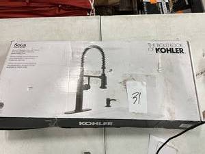 lot 31 image: KOHLER (SKU K-R10651-SD-BL) Sous Pro-Style Single Handle Pull Down Sprayer Kitchen Faucet in Matte Black (For Parts Only) - Sells GREAT on eBay