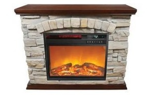lot 3 image: Lifesmart Large Square Infrared Faux Stone Fireplace - Black