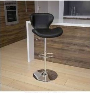 lot 5 image: Stylish Black Bar Stool with Chrome Base and Adjustable Height