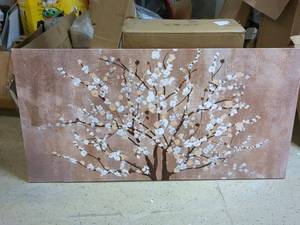 lot 37 image: Large Floral Canvas Wall Art with Blossoming Tree Design