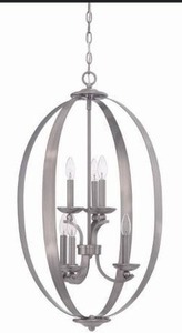 lot 46 image: 3 Jeremiah Aria Collection 3-Light Hanging Chandelier in Antique Nickel Finish