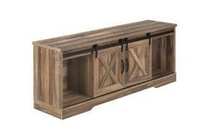 lot 69 image: Monarch Specialties TV Stand with 2 Sliding Barn Doors - Rustic Oak Finish, 60