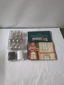 lot 77 image: Shower Curtain Set and 5 Sets of Shower Hooks
