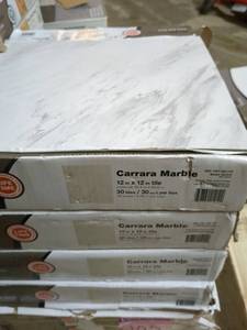 lot 106 image: 4 Boxes of Carrara Marble 12 x 12 Tiles - 30 Tiles per Box