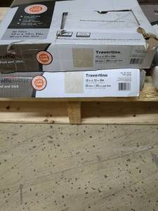 lot 107 image: 2 Boxes of TrafficMASTER Peel and Stick Vinyl Tiles - Set of 30 Travertine Design (12 x 12 each)