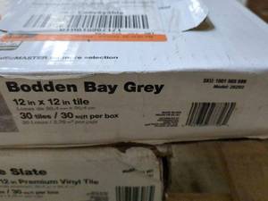 lot 110 image: TrafficMASTER Peel and Stick Vinyl Tiles - 12 in x 12 in - Bodden Bay Grey - 30 Tiles per Box