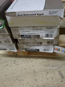lot 115 image: Lot of 3 Boxes of Grey Distressed Wood Planks - 6 x 36 - 24 Planks Each