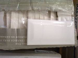 lot 127 image: 2 Boxes of 60 White Glossy Beveled Ceramic Wall Tiles - 3x6 Inches