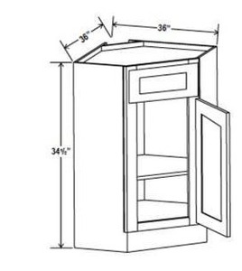 lot 194 image: Aria Shaker Dove Gray Corner Sink Base Cabinet - 36 x 34.5 x 24