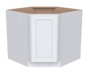 lot 196 image: Unfinished Shaker Solid Wood Corner Sink Base Cabinet - White
