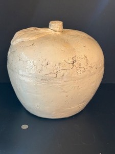 lot 63 image: Vintage Large APPLE Sculpture w Texture Glazed Ceramic Pottery Display Decor Piece