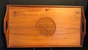 lot 80 image: Mid Century Carved Geometric Center Teak Wood Tray