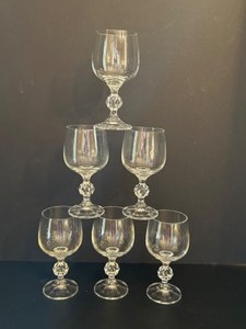 lot 76 image: CLAUDIA Czechoslovakia Crystal Cordial Wine Glasses With Crystal Ball Stems - Set of 6