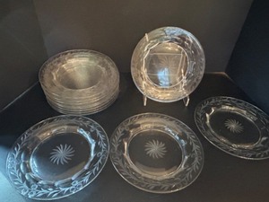 lot 77 image: Vintage Heisey Floral Cut Etched Salad  Dessert Plates - Qty 12