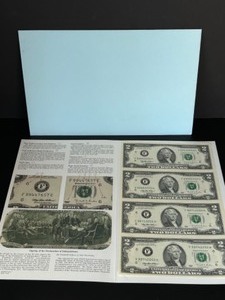 lot 195 image: Sheet of 4 $2 Dollar Bills, Bureau Of Printing Engraving 1995 Washington DC