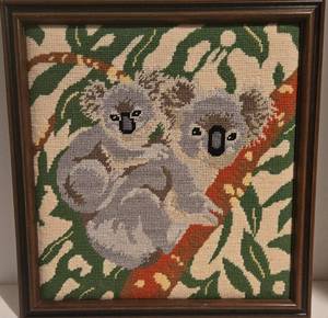 lot 102 image: Vintage Framed Needlepoint Koala Bears 