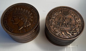 lot 23 image: Vtg 1975 Unique Indian Head Penny Coin Bank Die Cast Metal - Qty 2