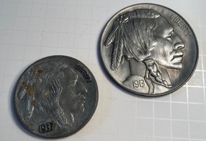lot 26 image: Vintage Larger Than Life US BUFFALO NICKLE Medallions - Qty 2